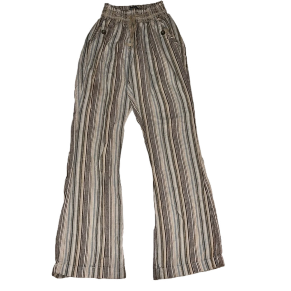 Rewash Paris Collection Smocked Boardwalk Pants medium stripes gray white blue